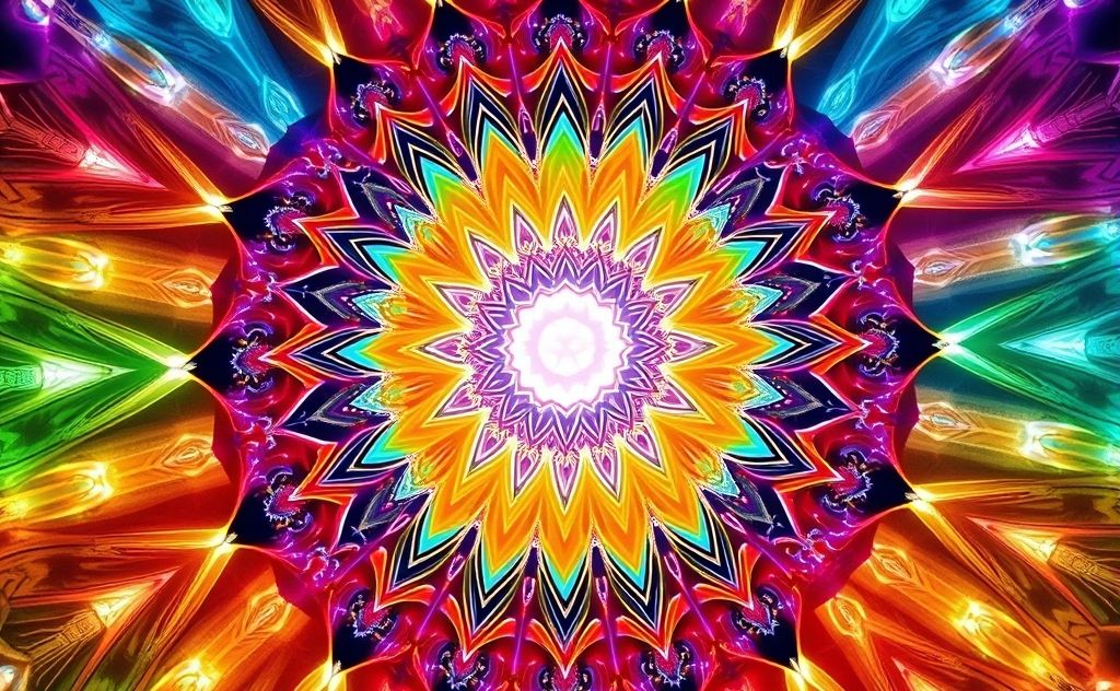 A vibrant mandala with colorful chakras radiating energy.
