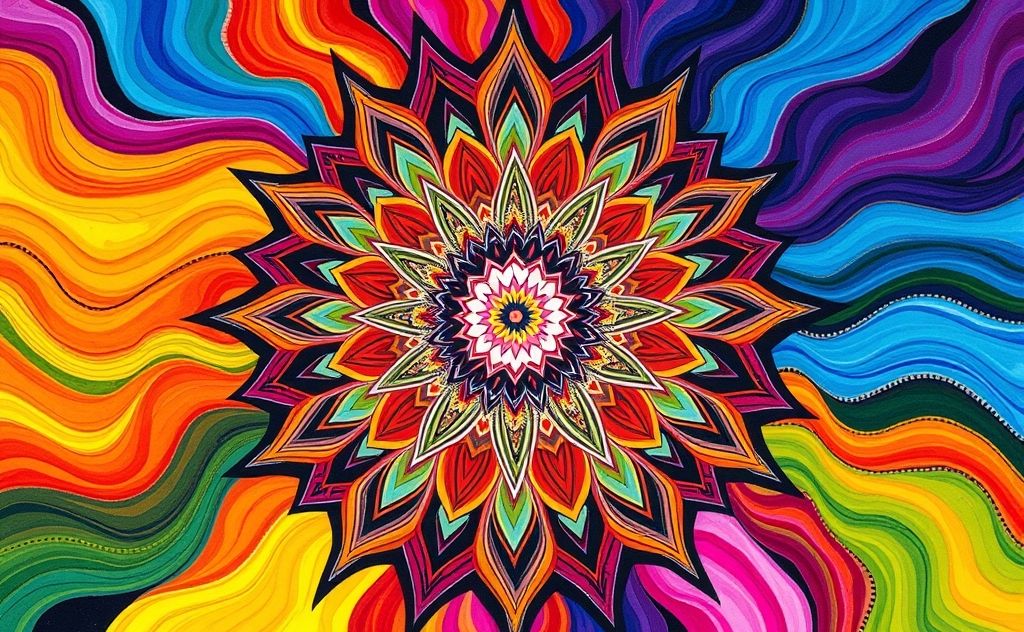 A vibrant mandala with flowing colors representing creative energy.