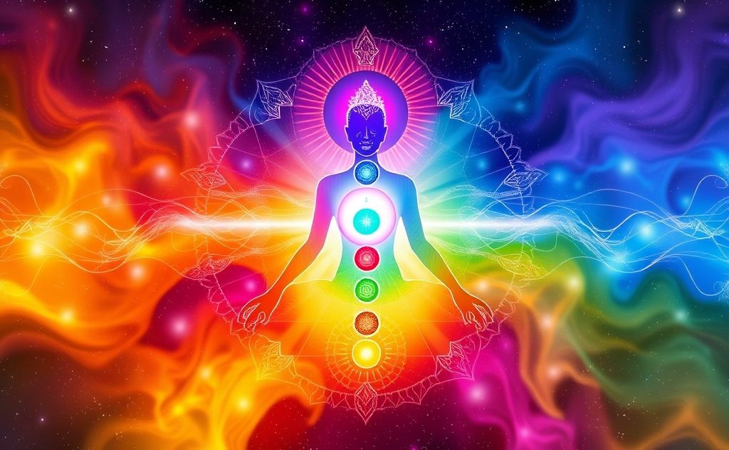 A vibrant representation of chakras with corresponding solfeggio frequencies.
