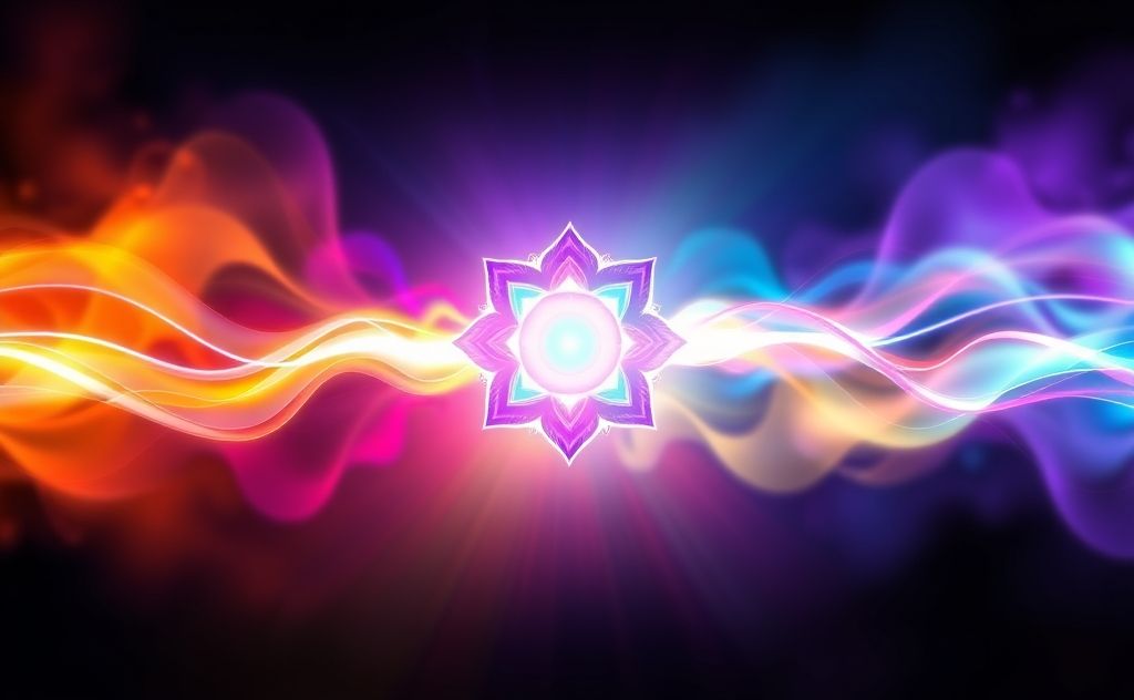 A vibrant sound wave emanating from a colorful chakra symbol.