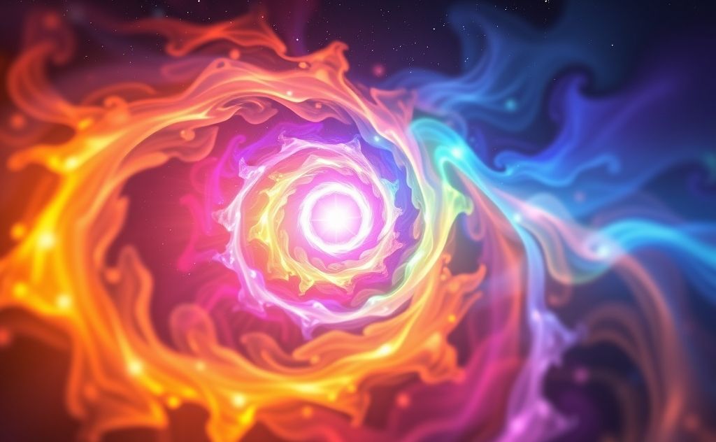 A vibrant swirl of colorful chakra energy flowing through the air.