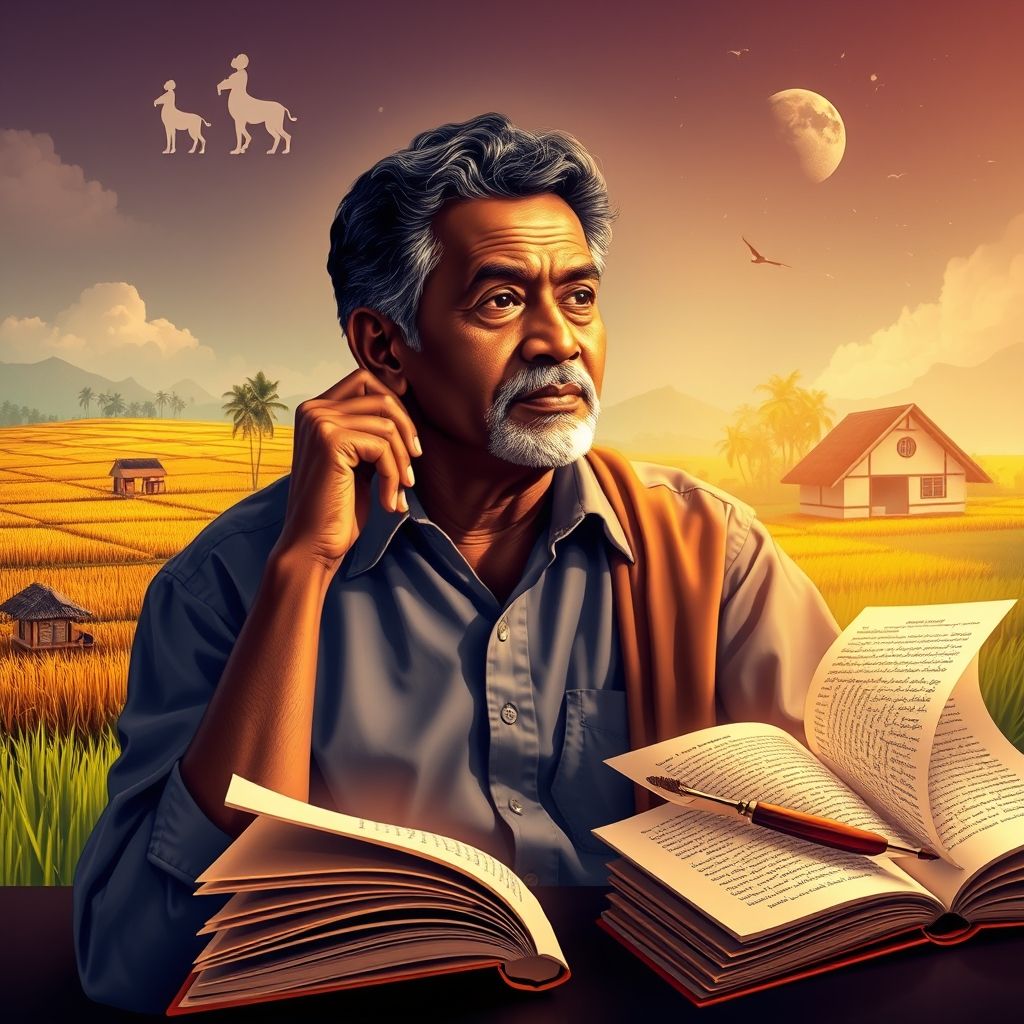 මාර්ටින් වික්රමසිංහ - සිංහල සාහිත්යයේ දැවැන්තයා මාර්ටින් වික්රමසිංහයන්ගේ ජීවිතය හා සාහිත්ය දායකත්වය නිරූපණය කරන සිතුවමක්. ග්රාමීය ශ්රී ලංකාව සහ පොත්පත් එහි දැක්වේ.