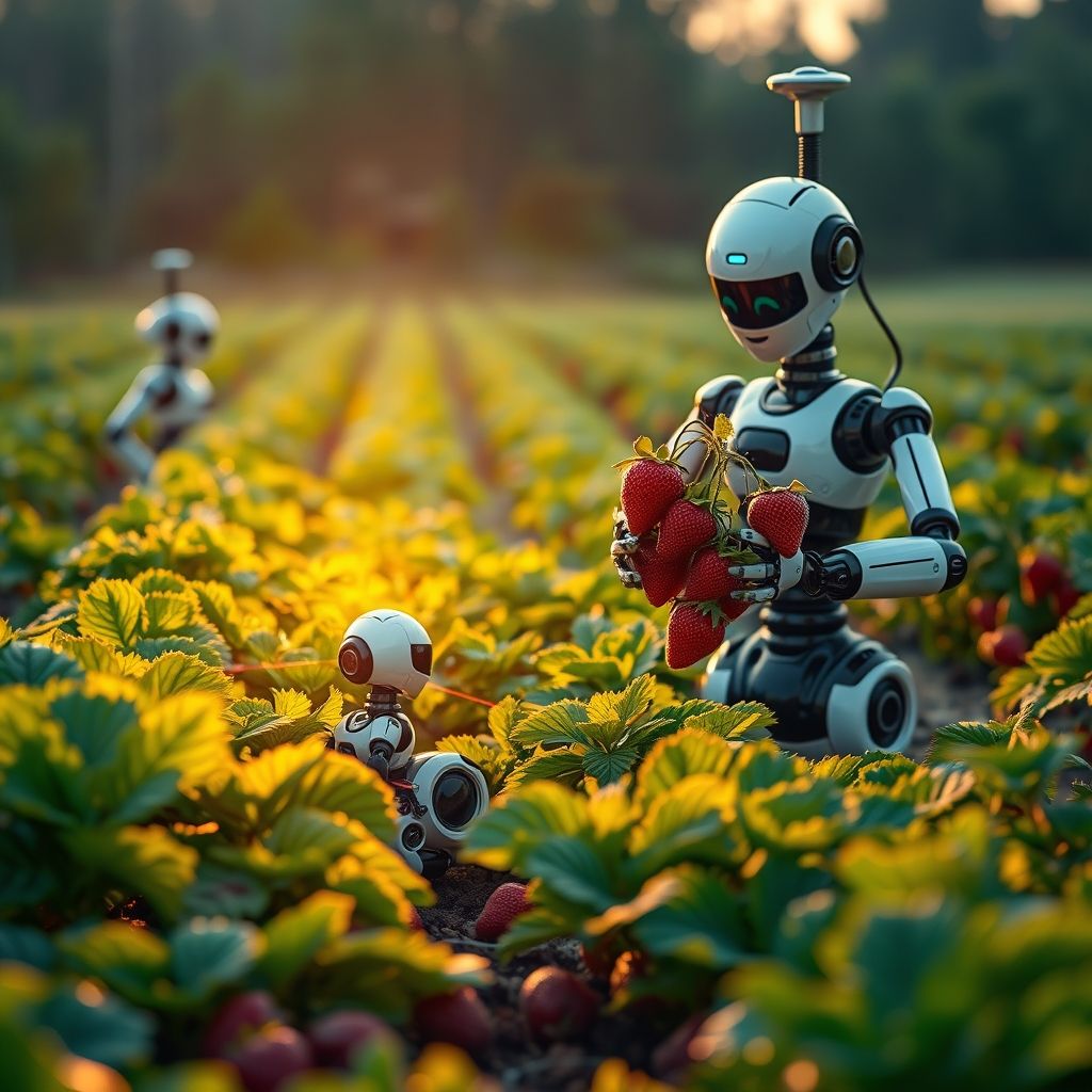 කෘෂිකාර්මික රොබෝවරු: Smart Farming හි අනාගතය අනාගත ගොවිබිමක ස්වයංක්රීය රොබෝවරුන් වගා කටයුතු කරනු ලබන දර්ශනයක්
