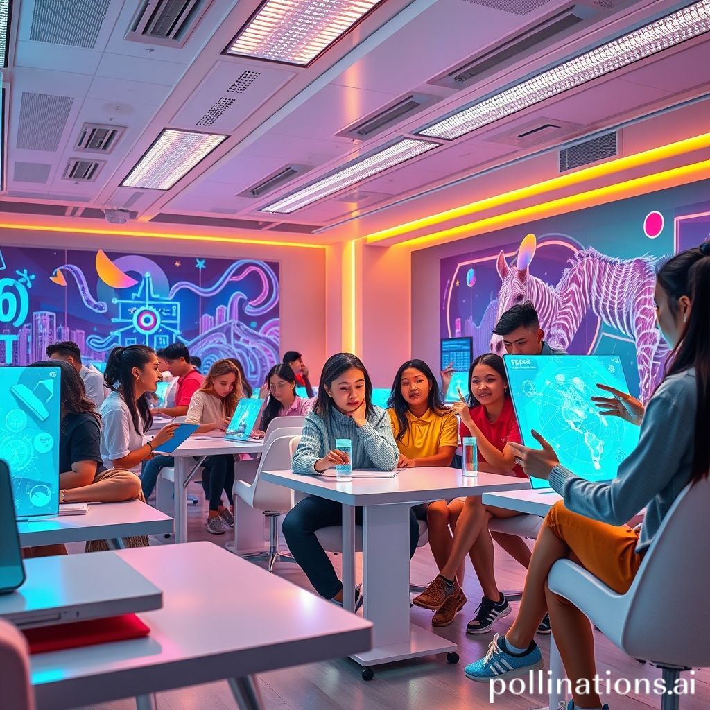AI powered Content Creation in a Futuristic Classroom කෘත්රිම බුද්ධියෙන් අන්තර්ගත නිර්මාණය කරන සිසුන් සිටින අනාගතවාදී පන්ති කාමරයක්