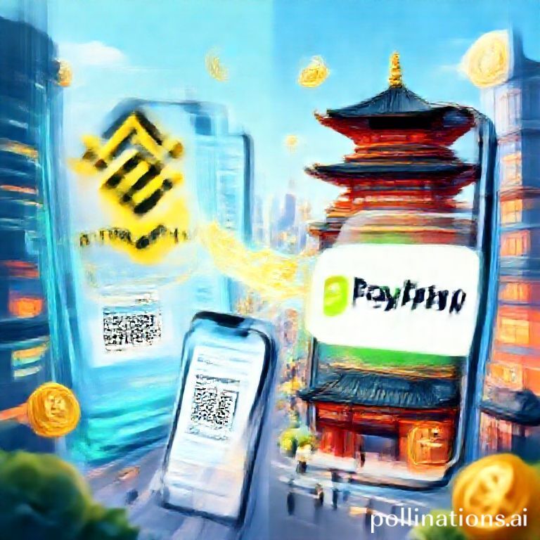 Illustration of Binance and PayPay logos converging, symbolizing their partnership to enable easier crypto payments in Japan.
