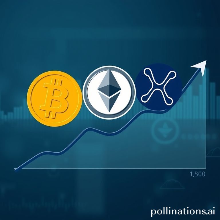 A graphic illustrating the calm and stable performance of Bitcoin, Ethereum, XRP, and Solana in the crypto market.
