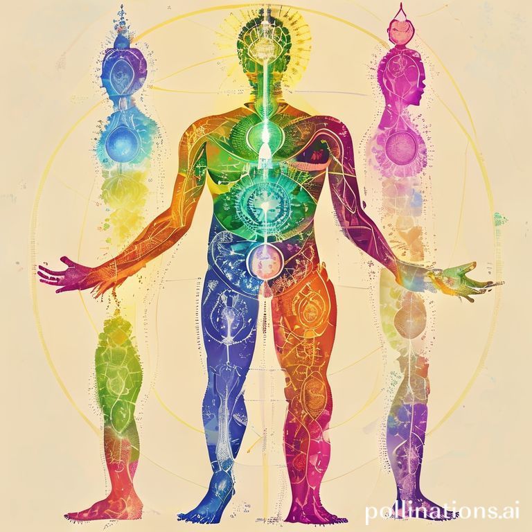 Yedi Çakranın Görsel Temsili, her biri farklı bir renkle ve beden üzerindeki konumuyla gösteriliyor.