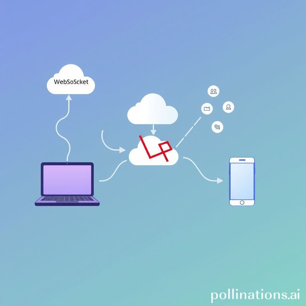 A visually appealing illustration showing a simplified network diagram. On one side, a laptop and mobile phone (representing clients) are connected via wavy lines to a central cloud icon labeled 