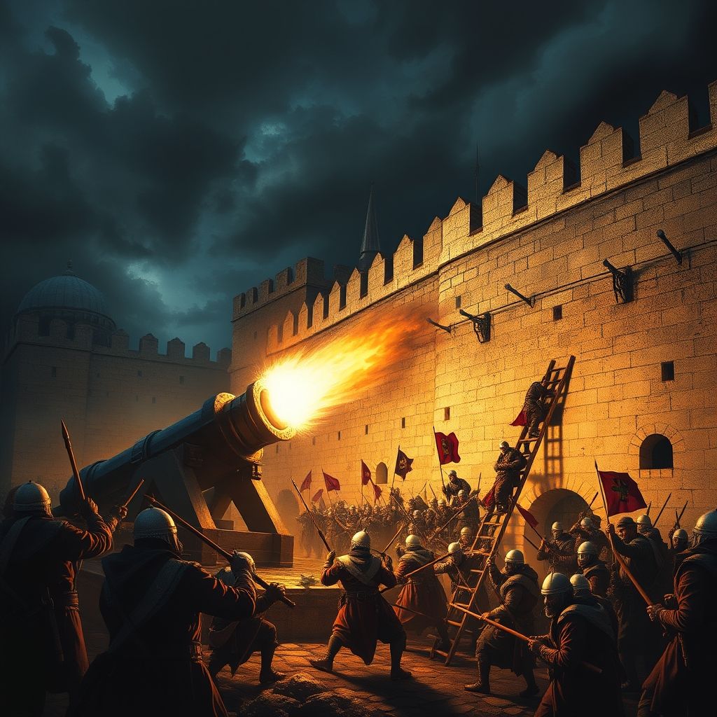 ක්රි.ව. 1453 දී කොන්ස්තන්තිනෝපල් වටලෑම කොන්ස්තන්තිනෝපල් නගරයේ බිඳ වැටීම 1453, ඔටෝමාන් ප්රහාරය