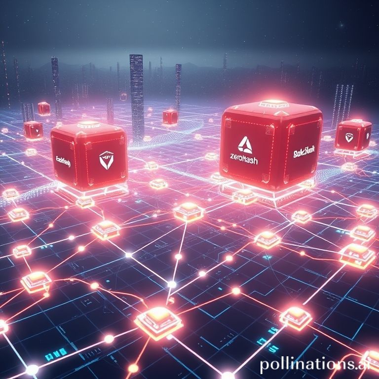 ZeroHash's crypto infrastructure connecting major financial institutions, symbolizing its $104M funding and unicorn status.