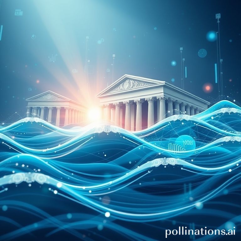 Banks navigating a complex digital payments landscape, with data waves impacting financial institutions and technological innovation.