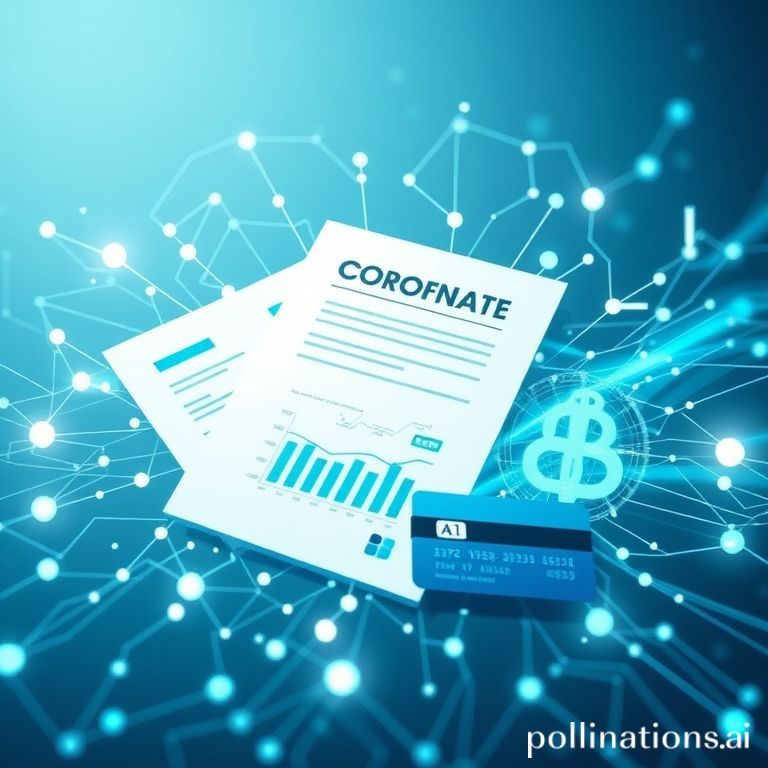 An artistic depiction of AI automating corporate finance, showing digital networks and financial data integrating for efficient spend management.