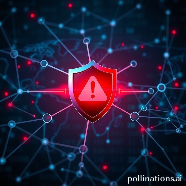 Digital shield protecting network nodes from a high-risk vulnerability, symbolizing urgent software updates for cybersecurity.