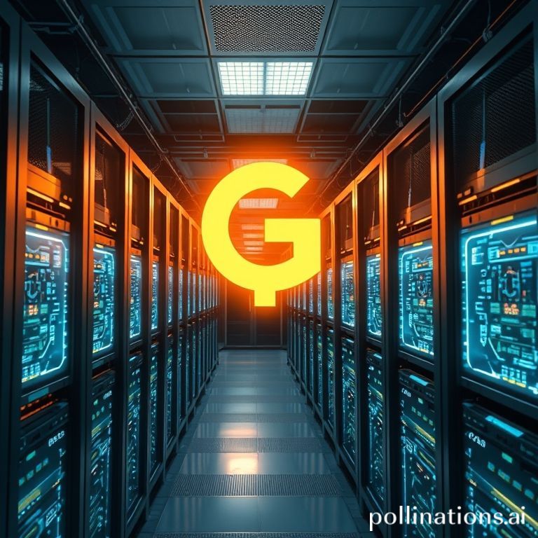 Google's blend of Bitcoin mining and AI. A modern data center with crypto rigs and advanced AI units, highlighting innovation.