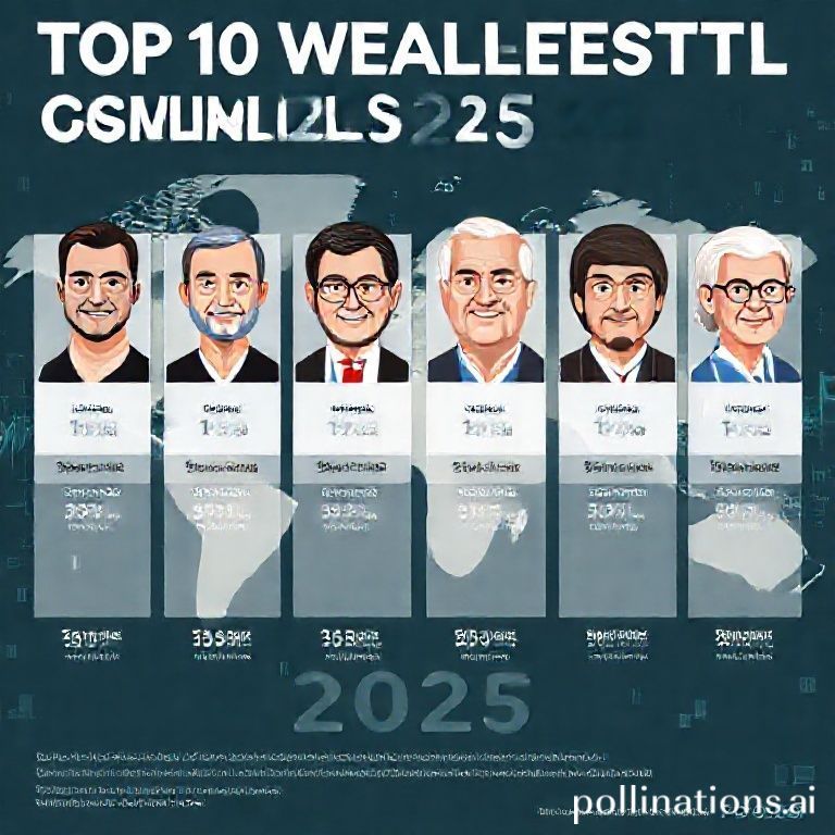 2025 global top 10 richest billionaires infographic, featuring Elon Musk, Jeff Bezos, Mark Zuckerberg, and their net worths, highlighting technology and finance leaders.