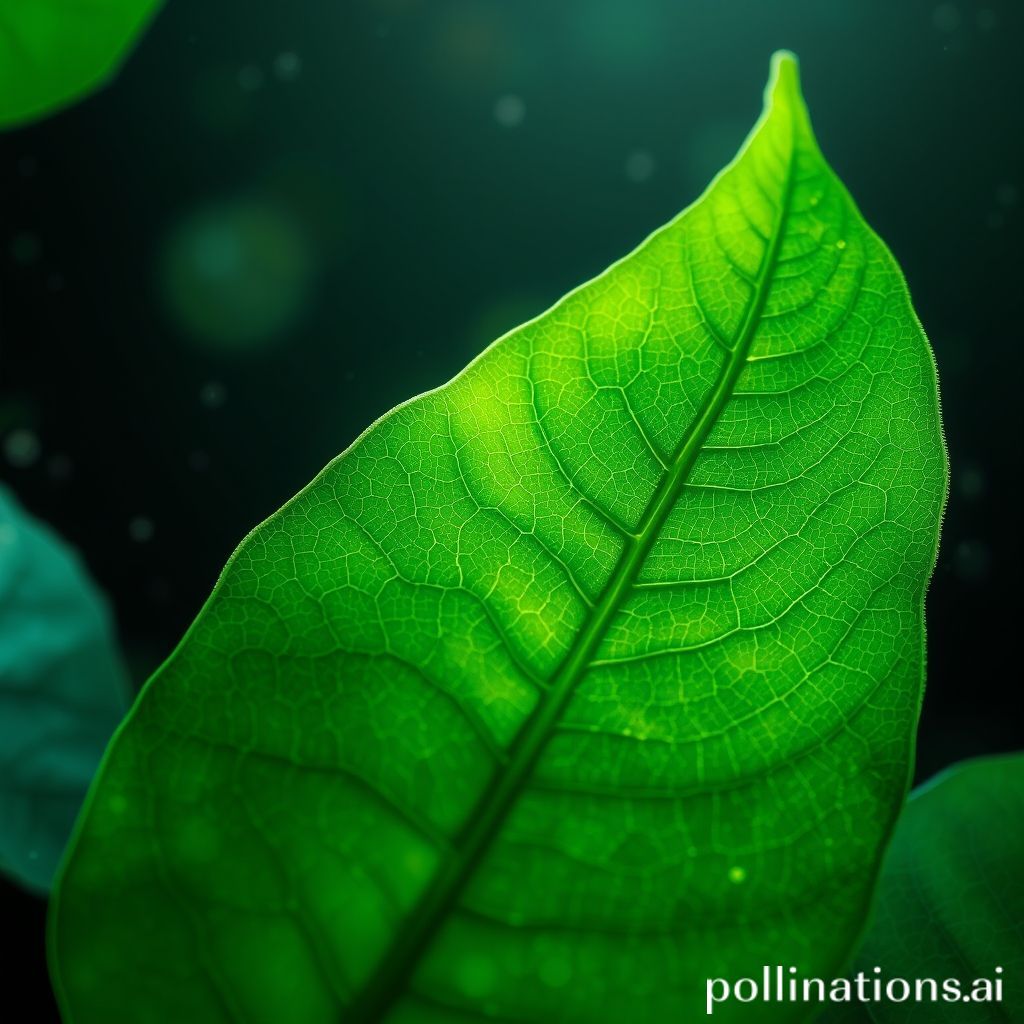 ක්වොන්ටම් ජීව විද්යාව: ජීවයේ අභිරහස් ක්වොන්ටම් භෞතික විද්යාව සහ ජීව විද්යාව අතර සම්බන්ධය නිරූපණය කරන රූපයක්. ක්වොන්ටම් බලපෑම් ඇති කොළයක්