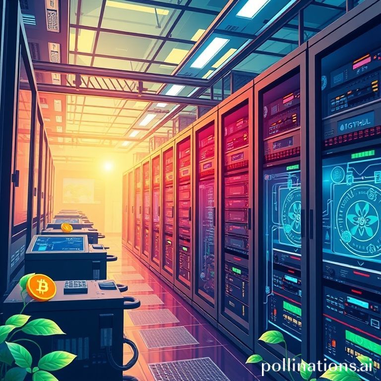 Visual representation of Iris Energy's dual focus: green Bitcoin mining and cutting-edge AI cloud infrastructure.