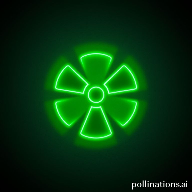 An illustrative glowing green nuclear radiation symbol, representing the power and potential risks of atomic energy.
