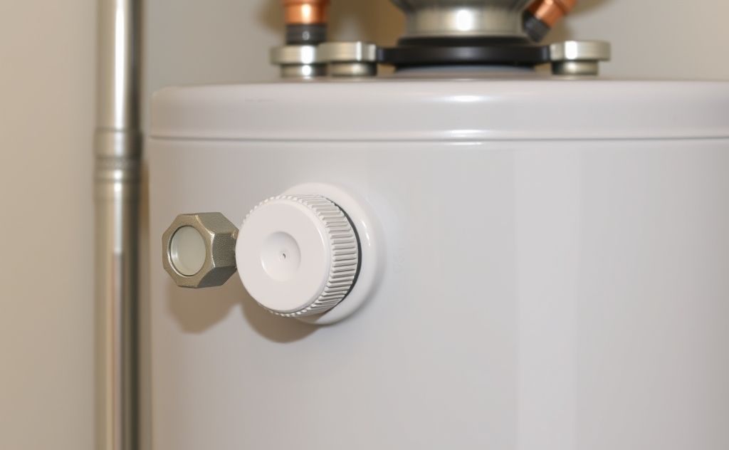 A water heater with a shut-off valve and a cold water supply pipe.