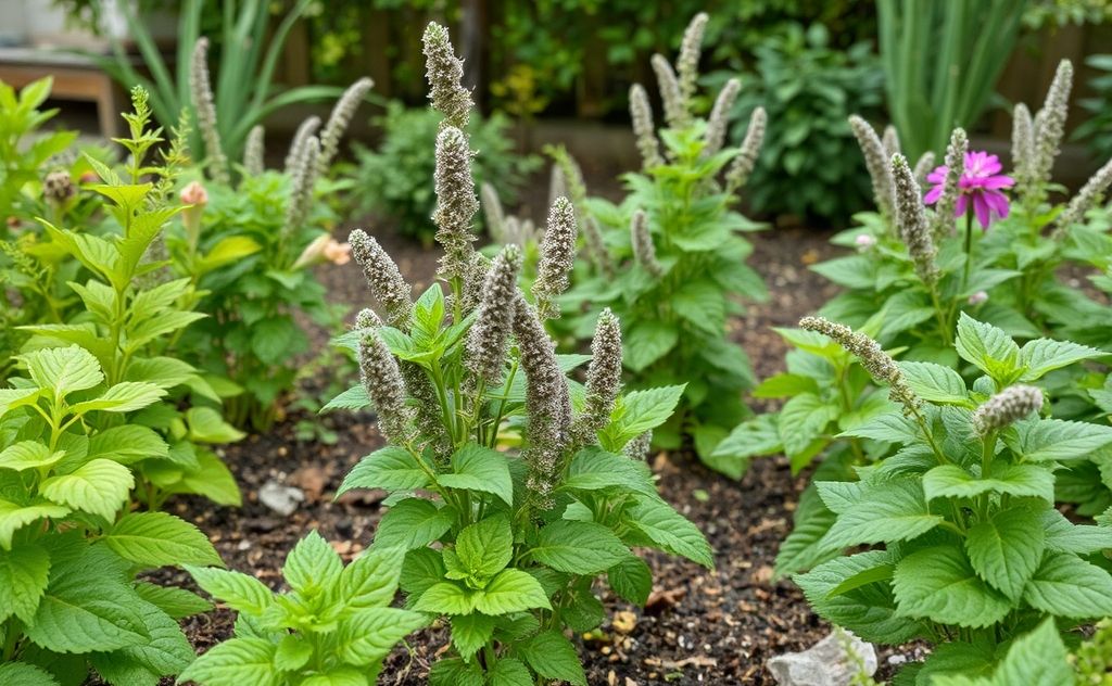 A well-maintained garden with natural pest deterrents and healthy plants.