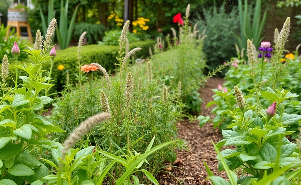 A well-maintained garden with pest control measures in action.