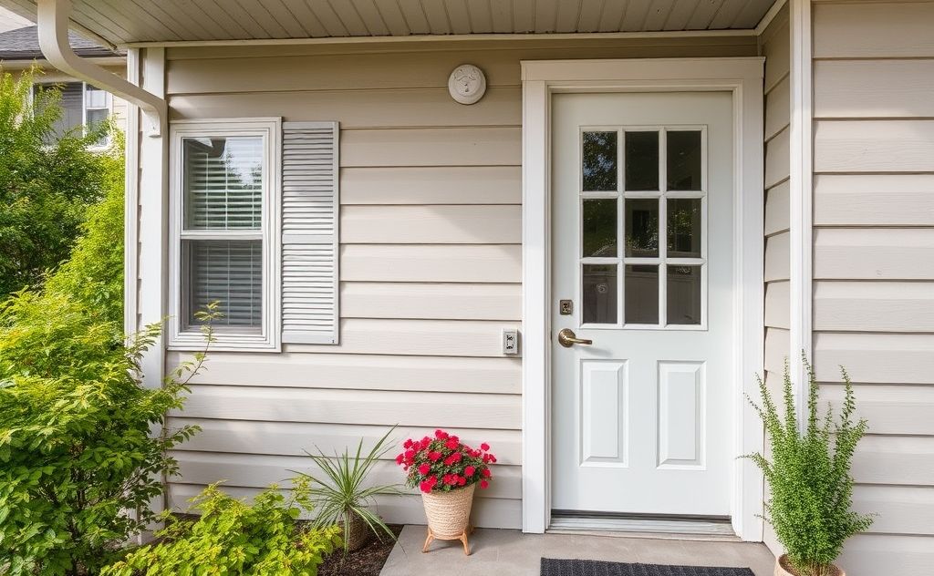 A well-maintained home with safety features like smoke detectors and locks.