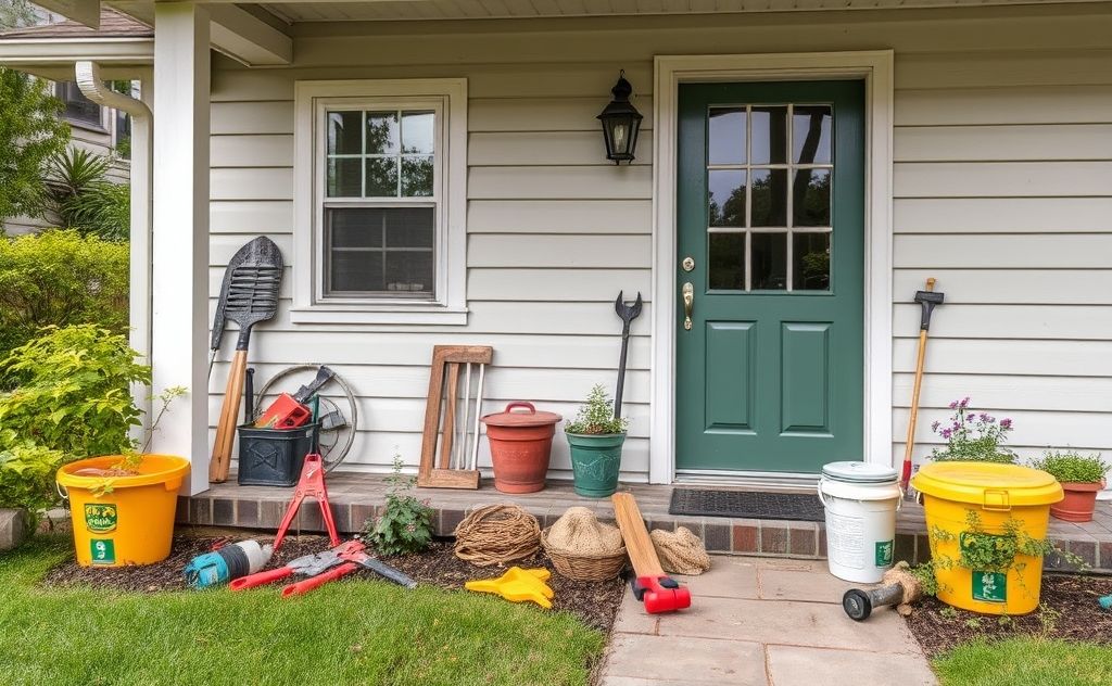 A well-maintained home with tools and pest control measures.