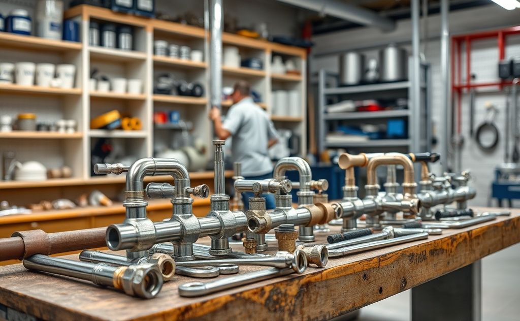 A well-maintained plumbing system with tools and pipes in focus.