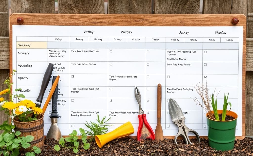 A well-organized garden planner with seasonal tasks and tools.