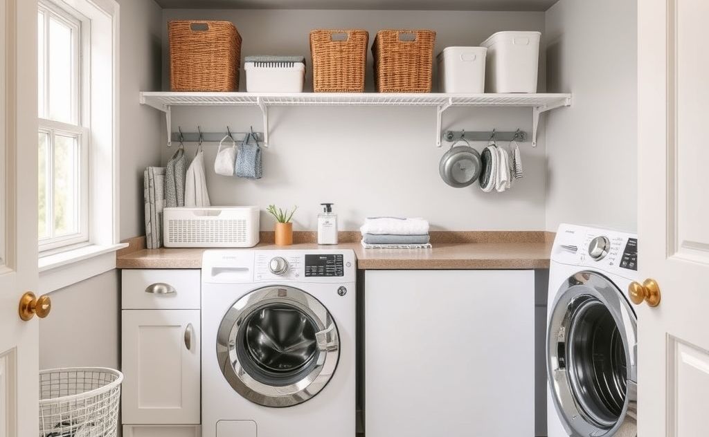 A well-organized laundry room with smart storage solutions.