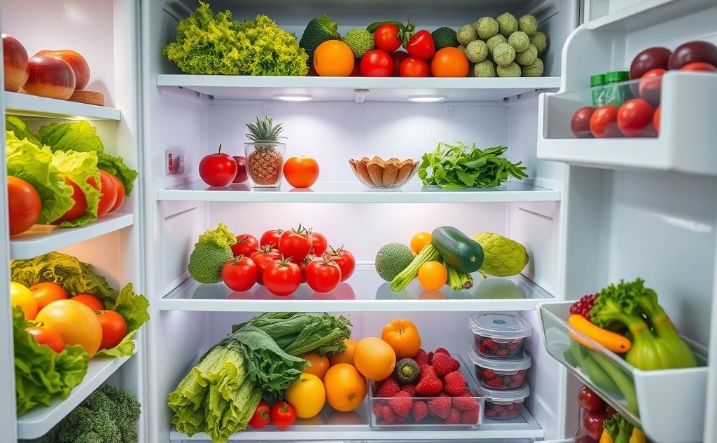 A well-organized refrigerator with fresh food and clear shelves.