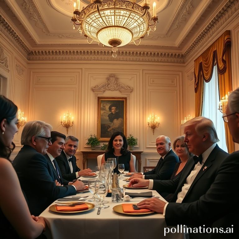 Safra Catz, CEO Oracle, di tengah para pemimpin teknologi lain saat makan malam formal di Gedung Putih pada September 2025.
