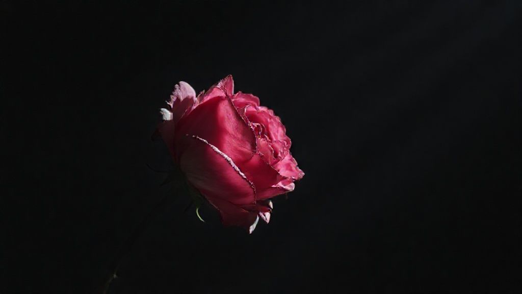 A wilting, heavy rose in a darkened room. Pale moonlight barely touches it, casting long shadows. A feeling of profound emptiness, a whisper of loss, and a heavy weight.