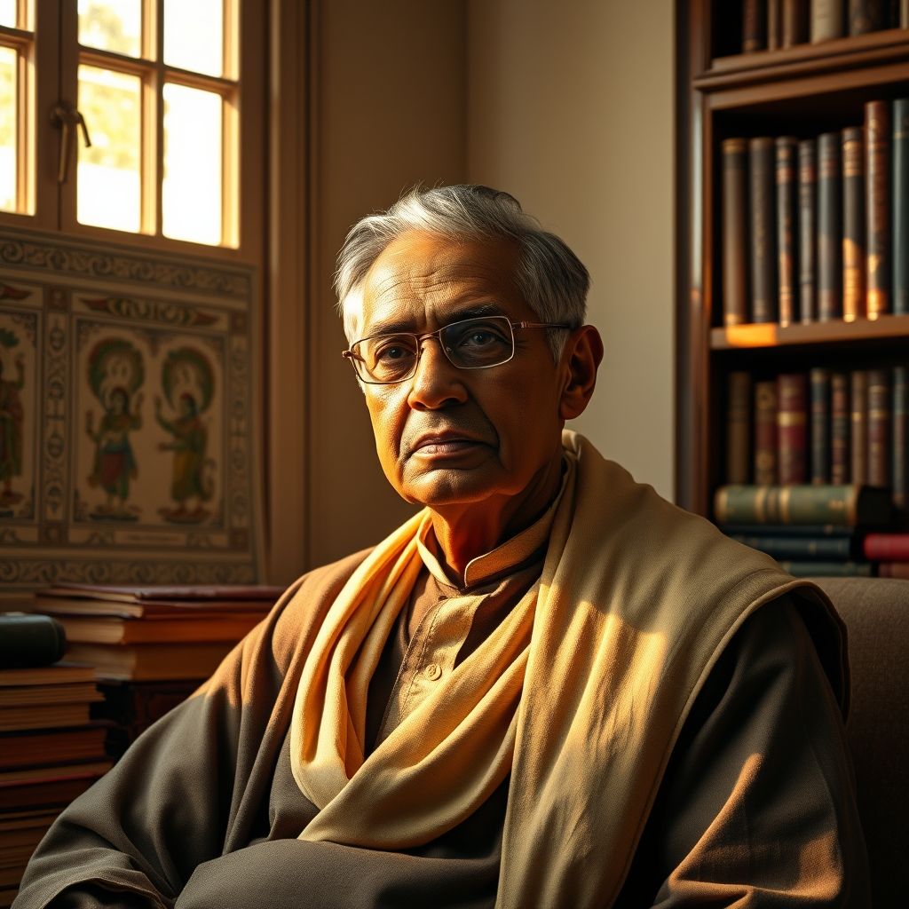 ආනන්ද කුමාරස්වාමි: සංස්කෘතික පාලම් තැනූ දැවැන්තයා ආචාර්ය ආනන්ද කුමාරස්වාමිගේ ඡායාරූපයක්, පෙරදිග හා බටහිර දැනුම මුසු වූ පරිසරයක