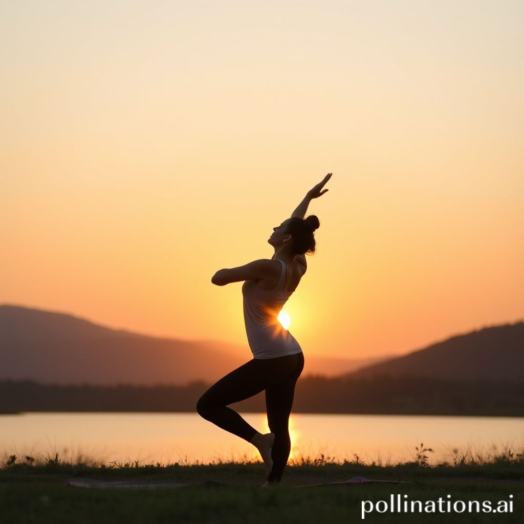 A woman practicing yoga at sunset