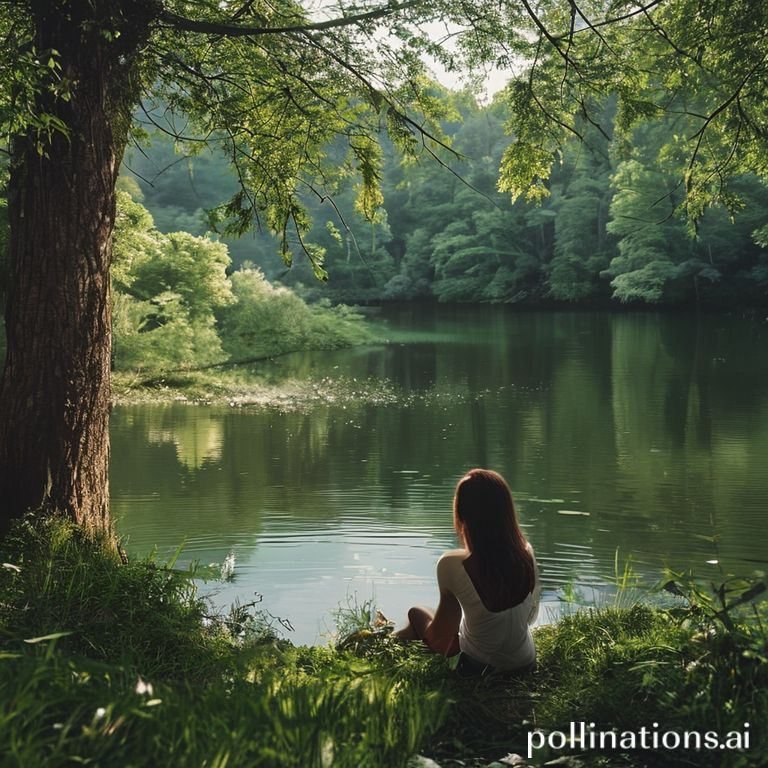 Yemyeşil%20bir%20orman%20içinde%20dingin%20bir%20göl%20kenarında%20oturmuş%20meditasyon%20yapan%20bir%20kadın.