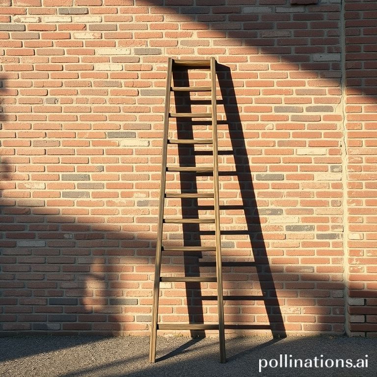 Una escalera de madera apoyada en una pared