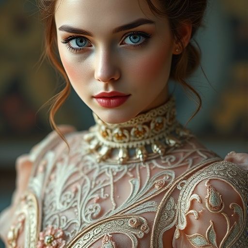 A young woman wearing an intricate dress