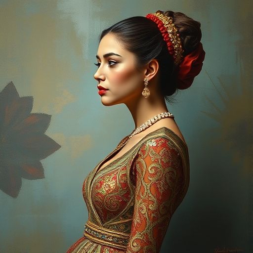 A young woman wearing an intricate dress