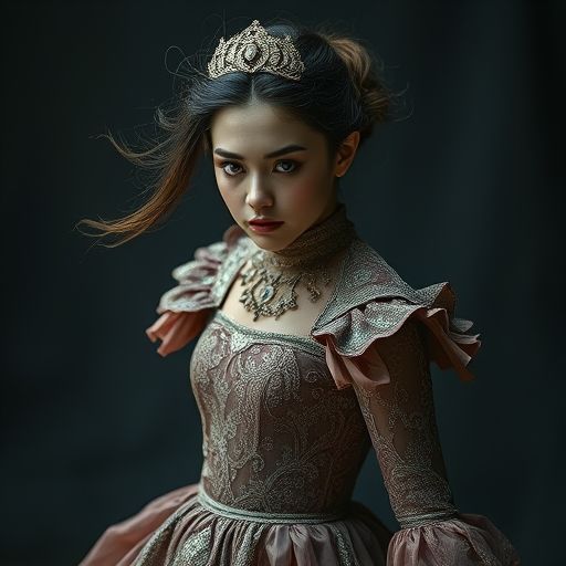 A young woman wearing an intricate dress