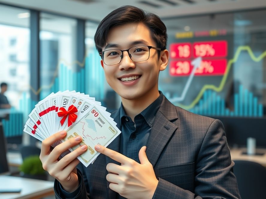 상품권을 활용하여 공격적으로 추가 수익을 얻는 금융 전략을 나타내는 이미지.