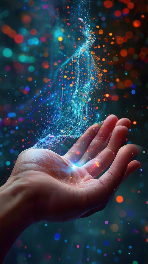 ภาพกระแสข้อมูลไหลเข้ามือมนุษย์นวัตกรรม