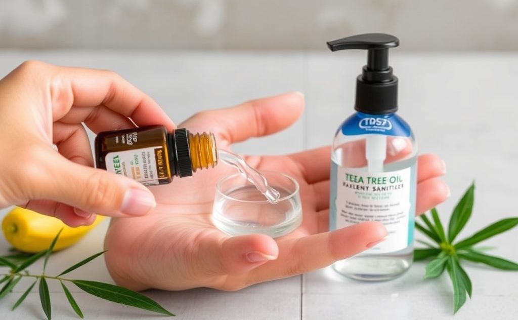 Add tea tree oil to hand sanitizer properly