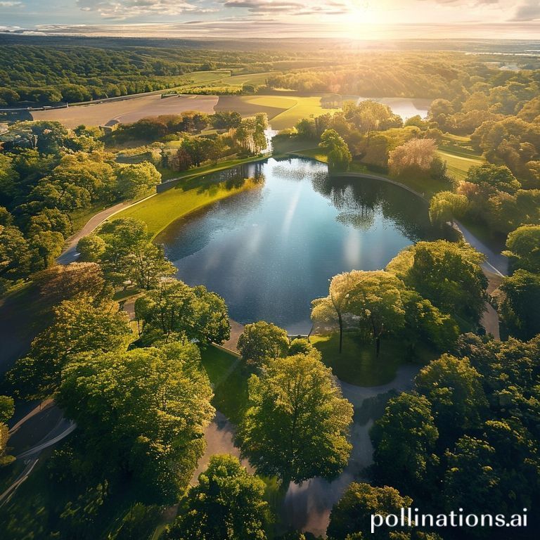 Aerial view of Roundhay Park showing Waterloo Lake and surrounding woodland