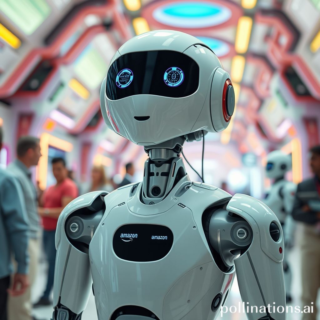 Amazon humanoid robot in a bright and colorful future setting