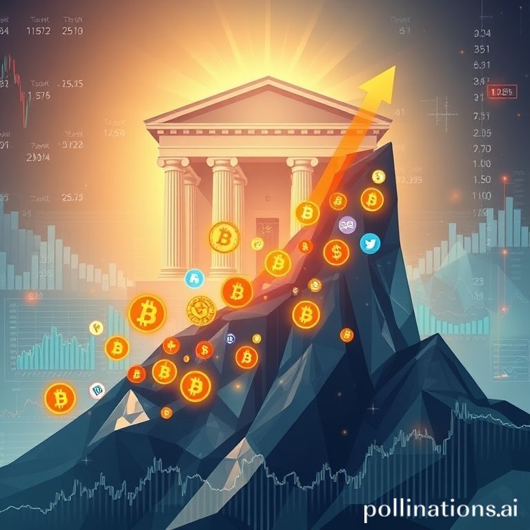 A dynamic digital graphic illustrating altcoin symbols surging upwards, symbolizing rapid growth and market optimism after a central bank interest rate cut.