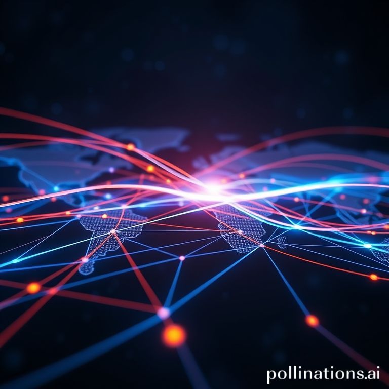 McKay Brothers' ultra-low latency network connecting London and Singapore for cryptocurrency and FX trading, symbolizing global high-speed data transfer.