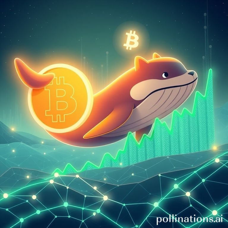 A digital rendering of a crypto whale symbolizing big investors moving funds from a Shiba Inu coin to a new, high-potential Bitcoin Hyper token, indicating a shift in crypto market focus towards innovative Layer-2 solutions.