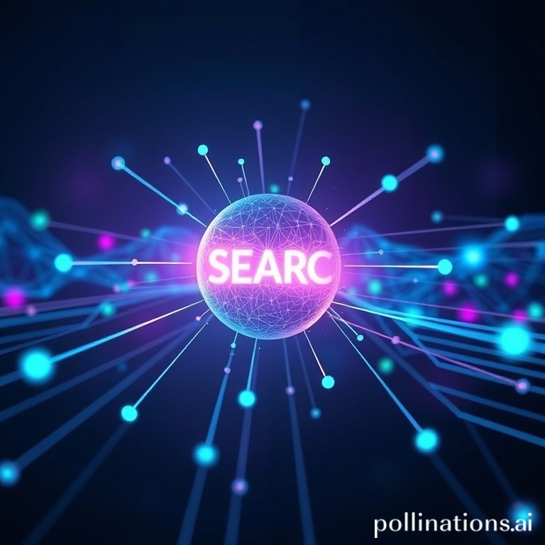 Abstract digital representation of a sophisticated AI search engine's infrastructure, highlighting data access and interconnectedness.