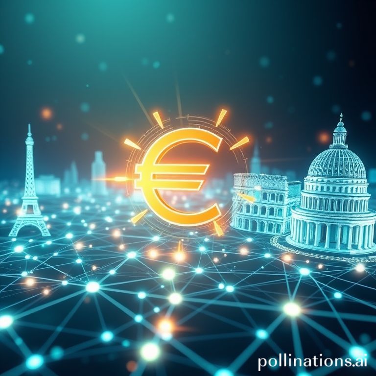 A stylized depiction of the digital Euro symbol embedded within a global financial network, signifying its integration into future economies.